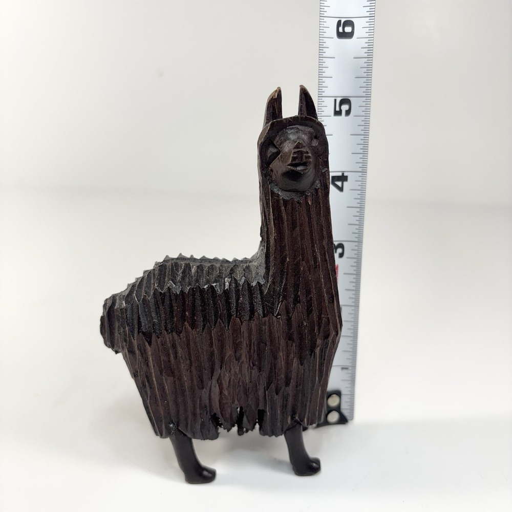 Vtg Boho Home Decor Small Hand Carved Dark Wood Alpaca Figurine Rustic Folk Art - Picture 5 of 6